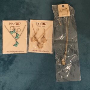 Fashion Jewelry Turquoise and Gold Necklace Trio